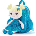 Toddler Backpack for Girls - Plush Doll Dress Blue 11Inches
