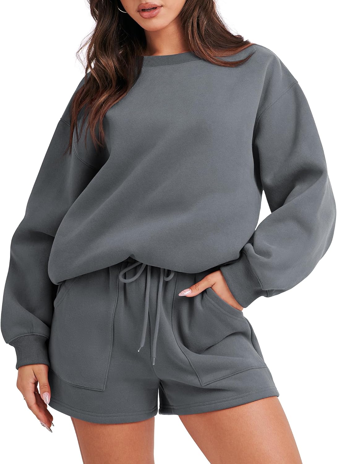 Stylish ANRABESS Women 2 Piece Outfits Sweat Shorts Sets