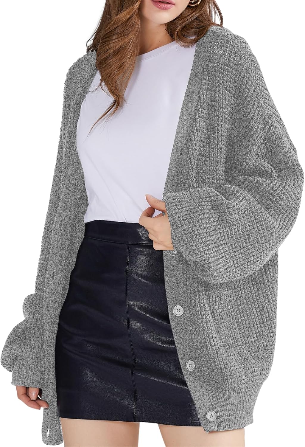QUALFORT Cardigan Sweaters for Women - 100% Cotton Oversized Knit