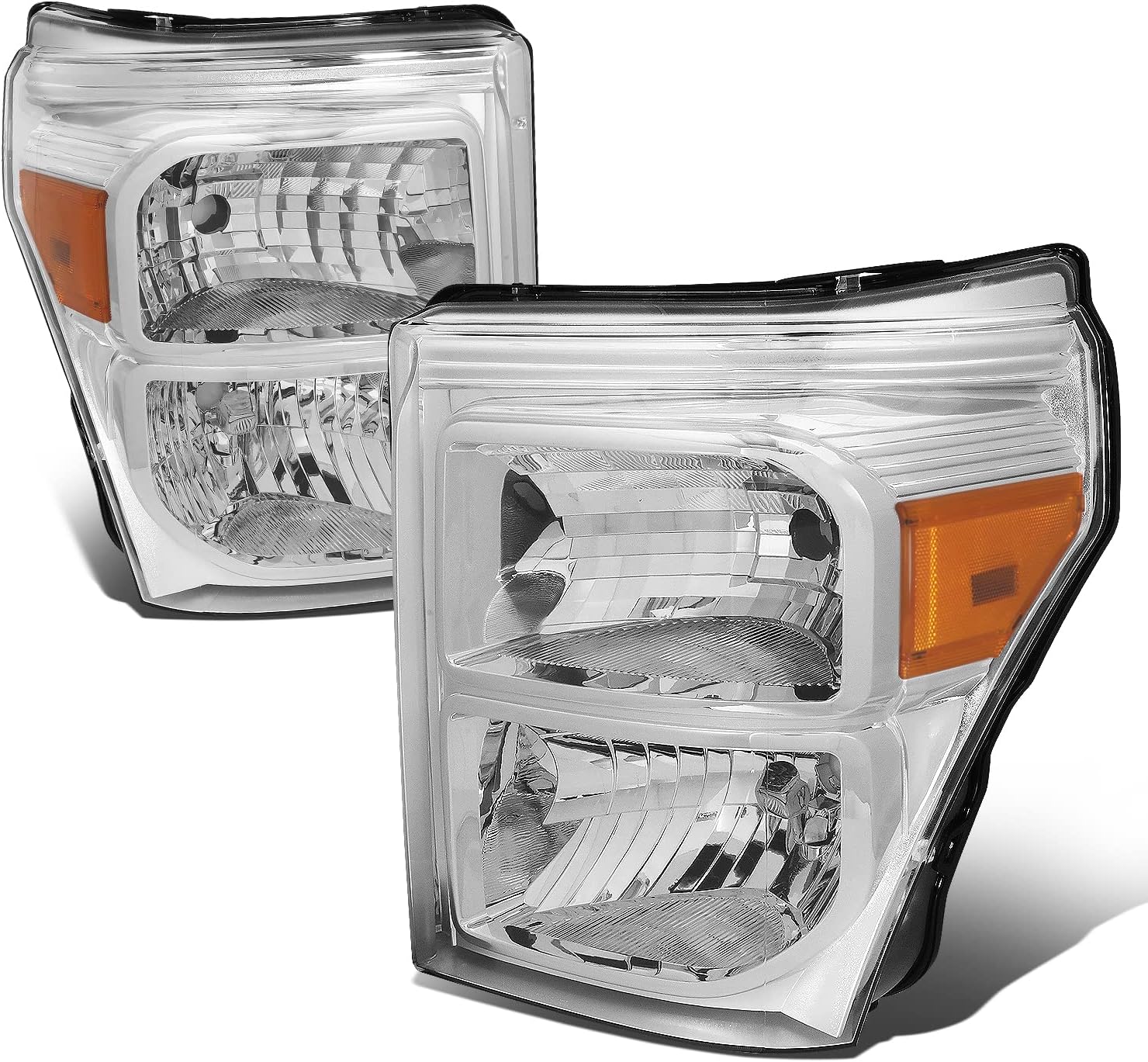 Chrome Amber Headlights Replacement for 11-16 F-Series Super Duty