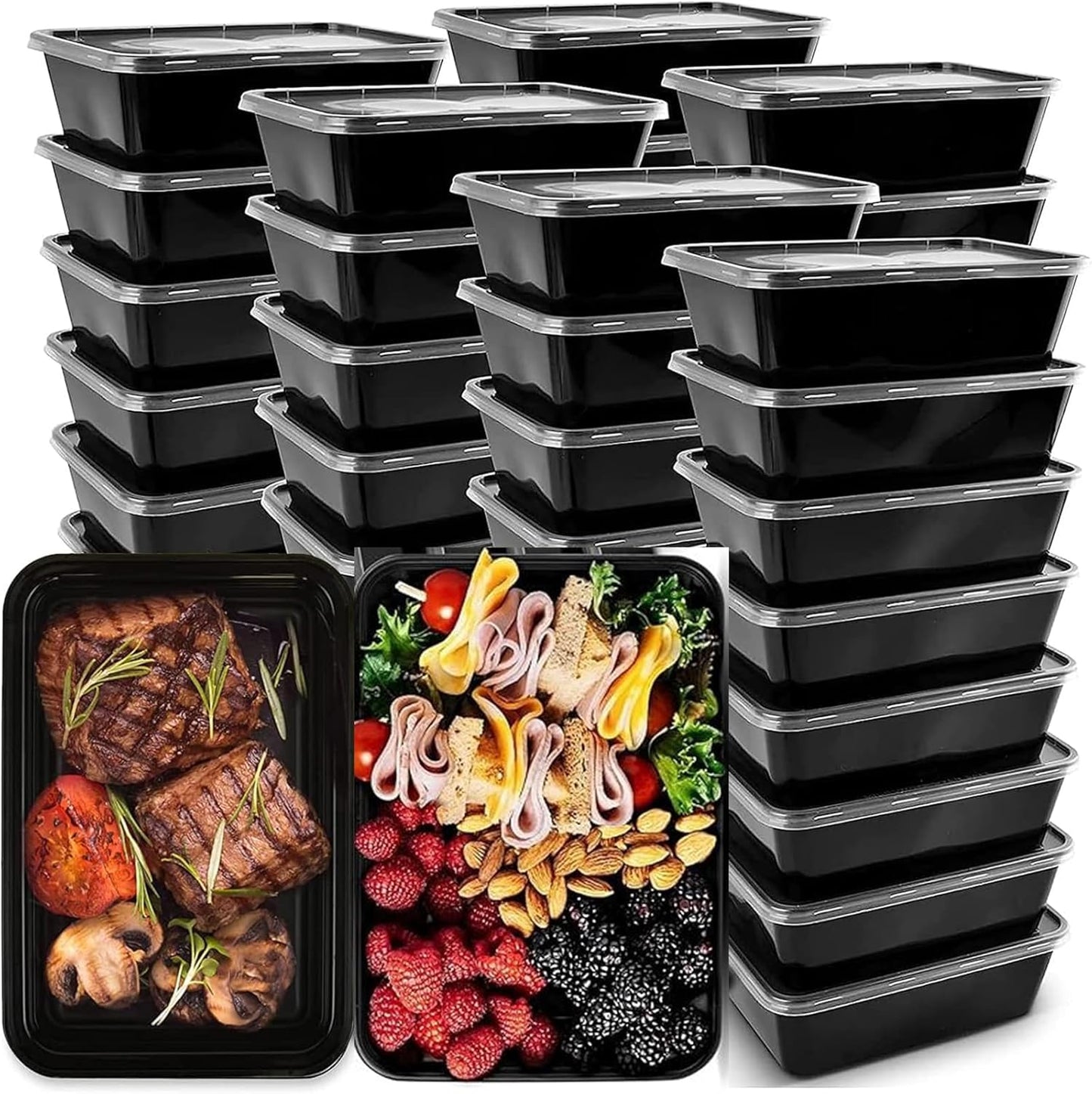 50-Pack Reusable Meal Prep Containers - Stackable & Microwavable
