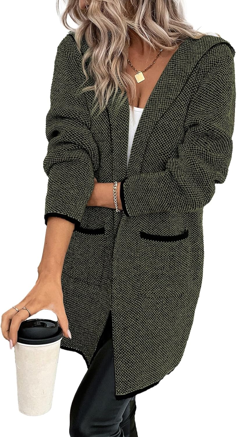 Sidefeel Womens Long Sleeve Open Front Contrast Cardigan Sweater