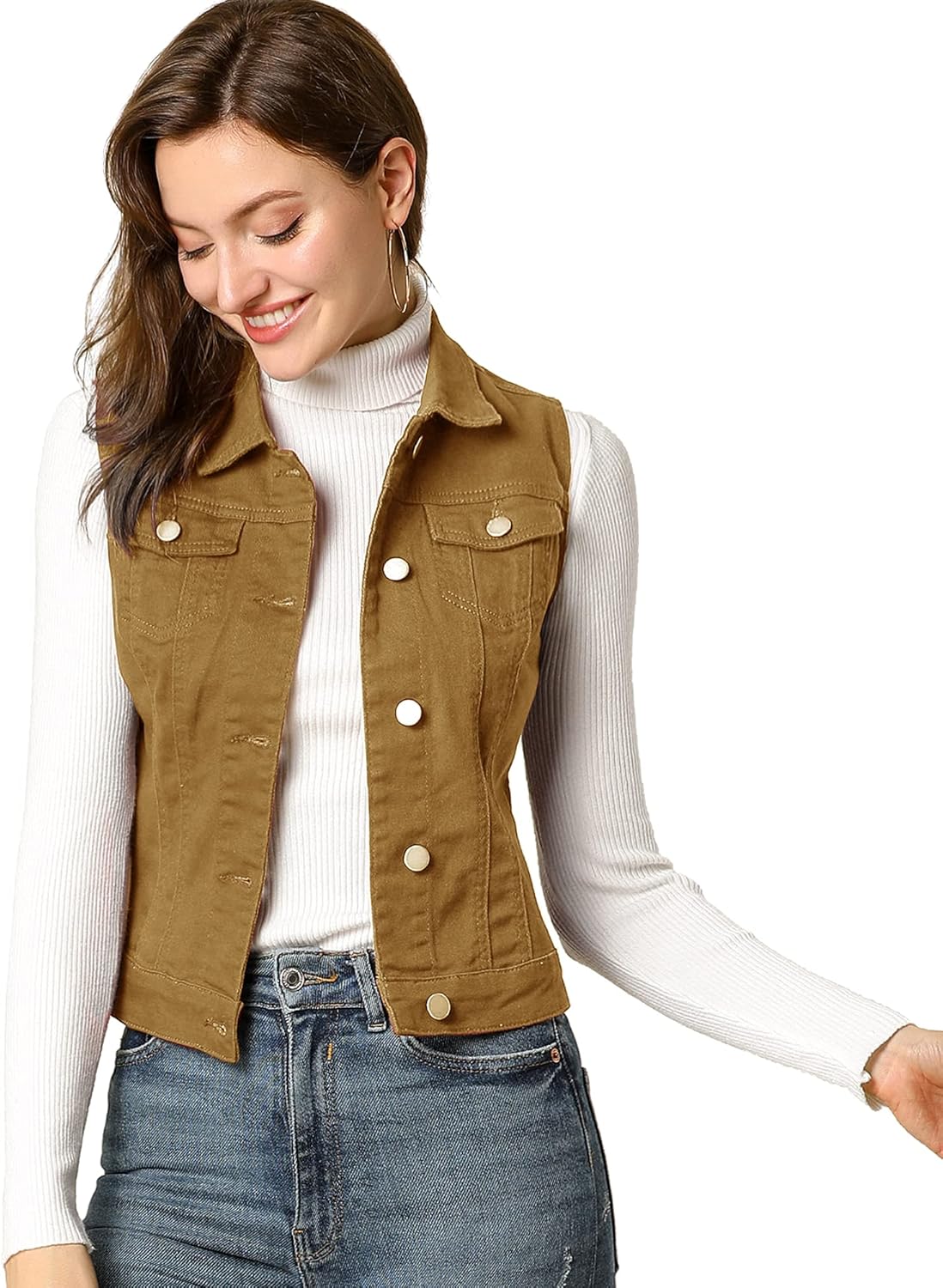 Allegra K Women's Buttoned Washed Denim Vest Jacket for Style