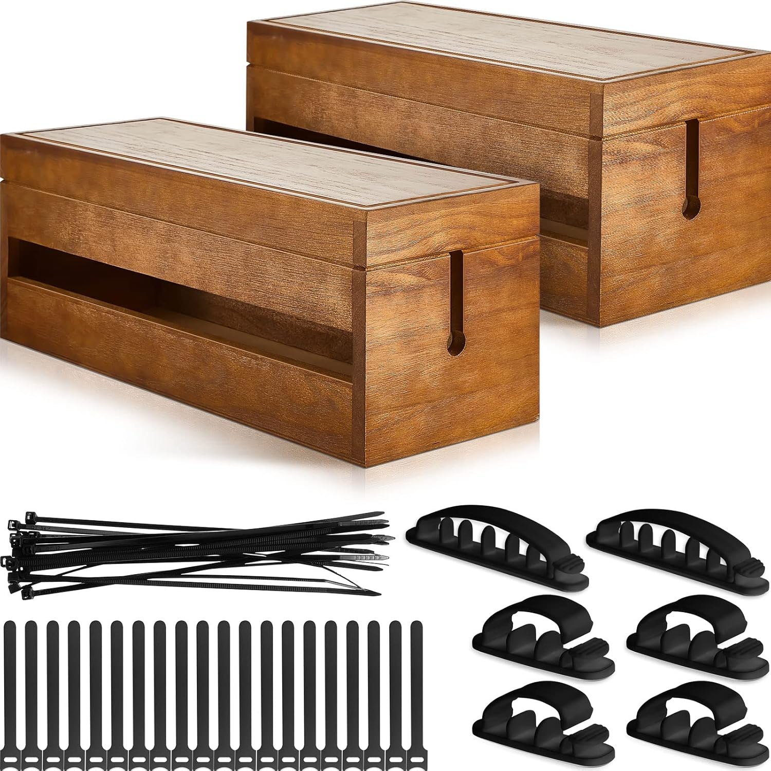 Wooden Cable Management Set - Tidy Desk, Clutter-Free Cords