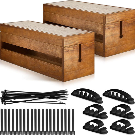 Wooden Cable Management Set - Tidy Desk, Clutter-Free Cords