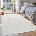 Ultra Soft Cream White Area Rug 4x6 - Plush Geometric Shag for Bedroom