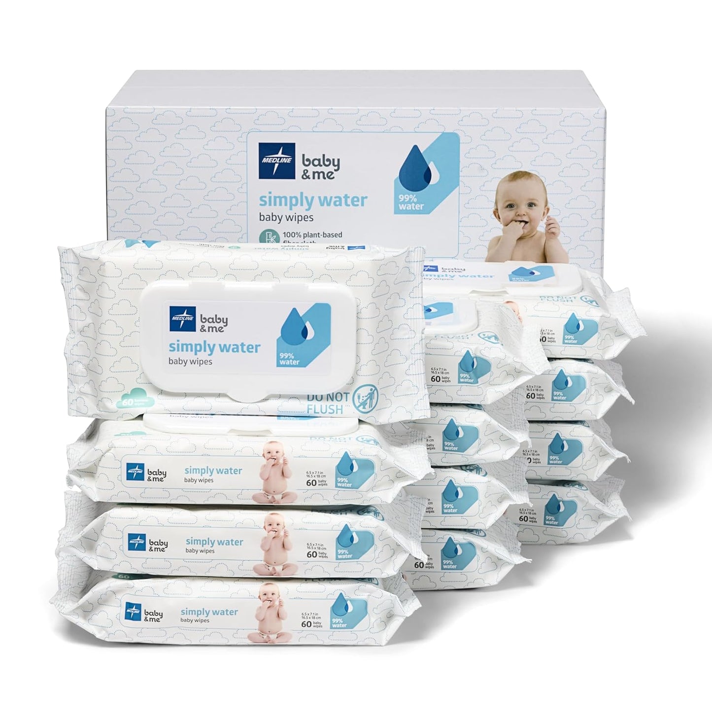 Medline Simply Water Baby Wipes - Eco-Friendly Bamboo Fiber