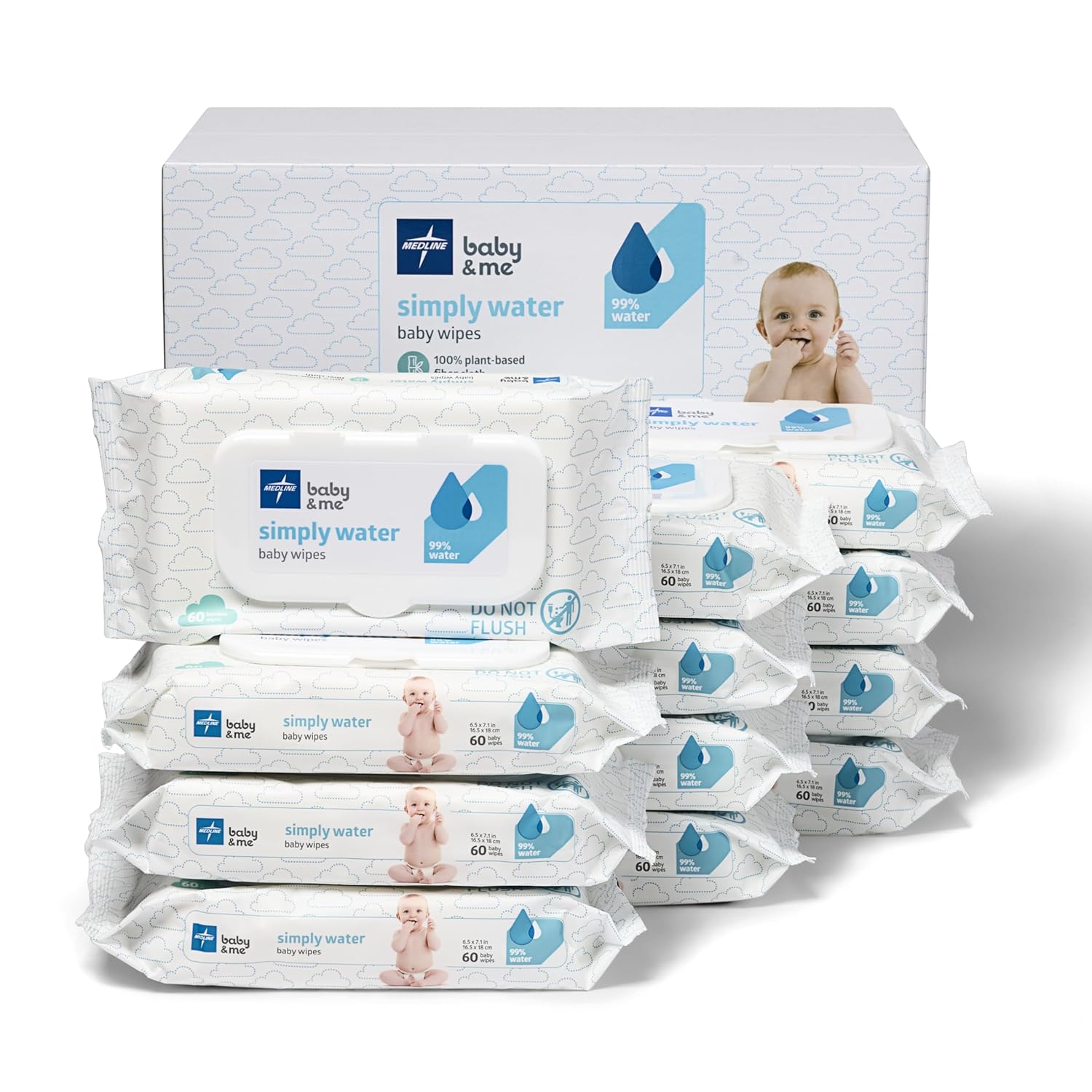 Medline Simply Water Baby Wipes - Eco-Friendly Bamboo Fiber
