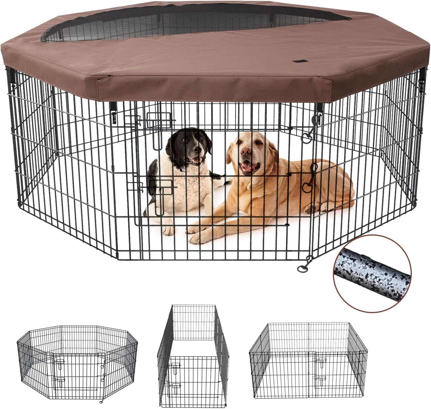 Foldable Metal Dog Exercise Playpen with Top Cover and Pad