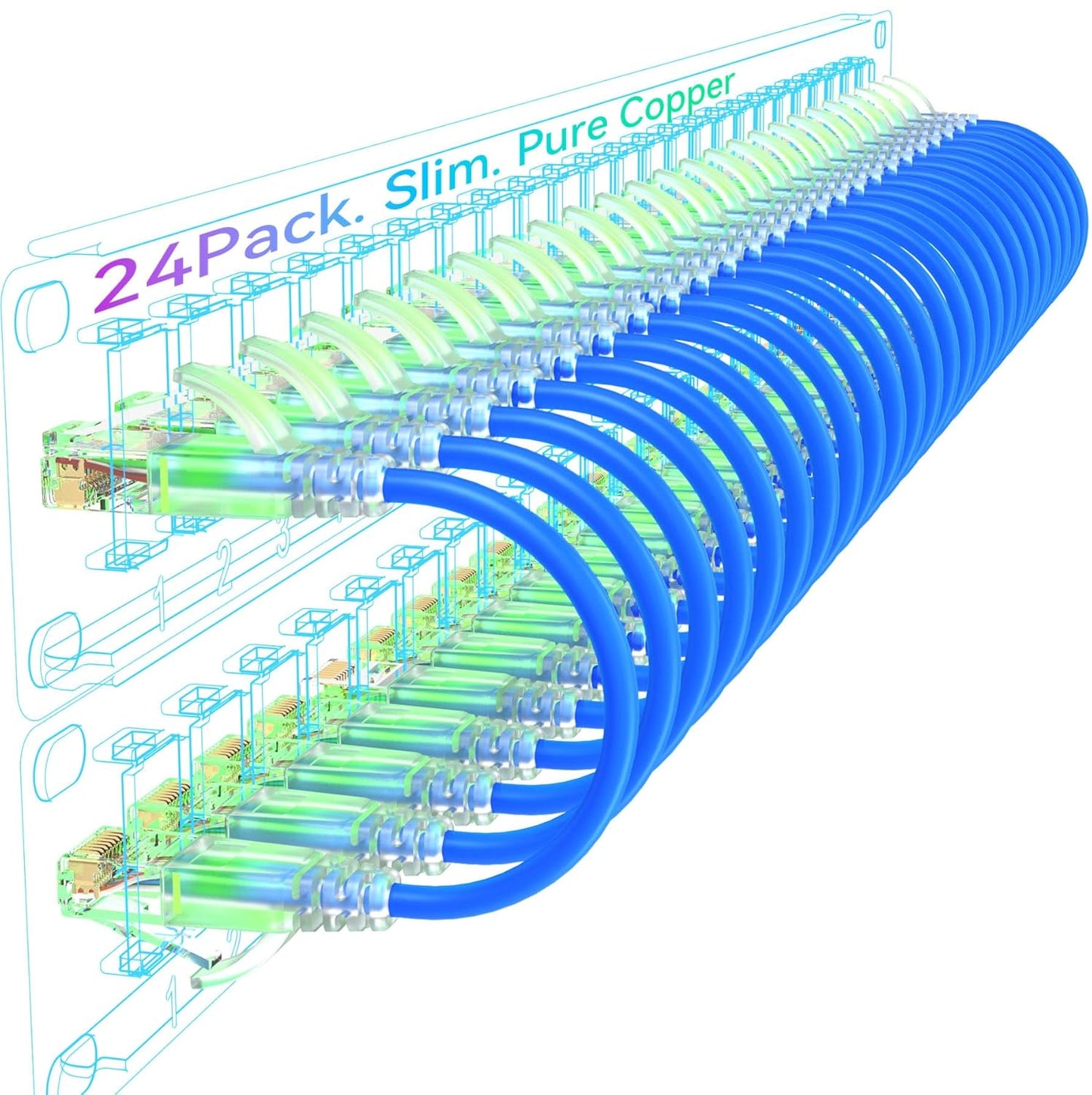 Cat6a Patch Cables Slim 15ft for Neat Network Management