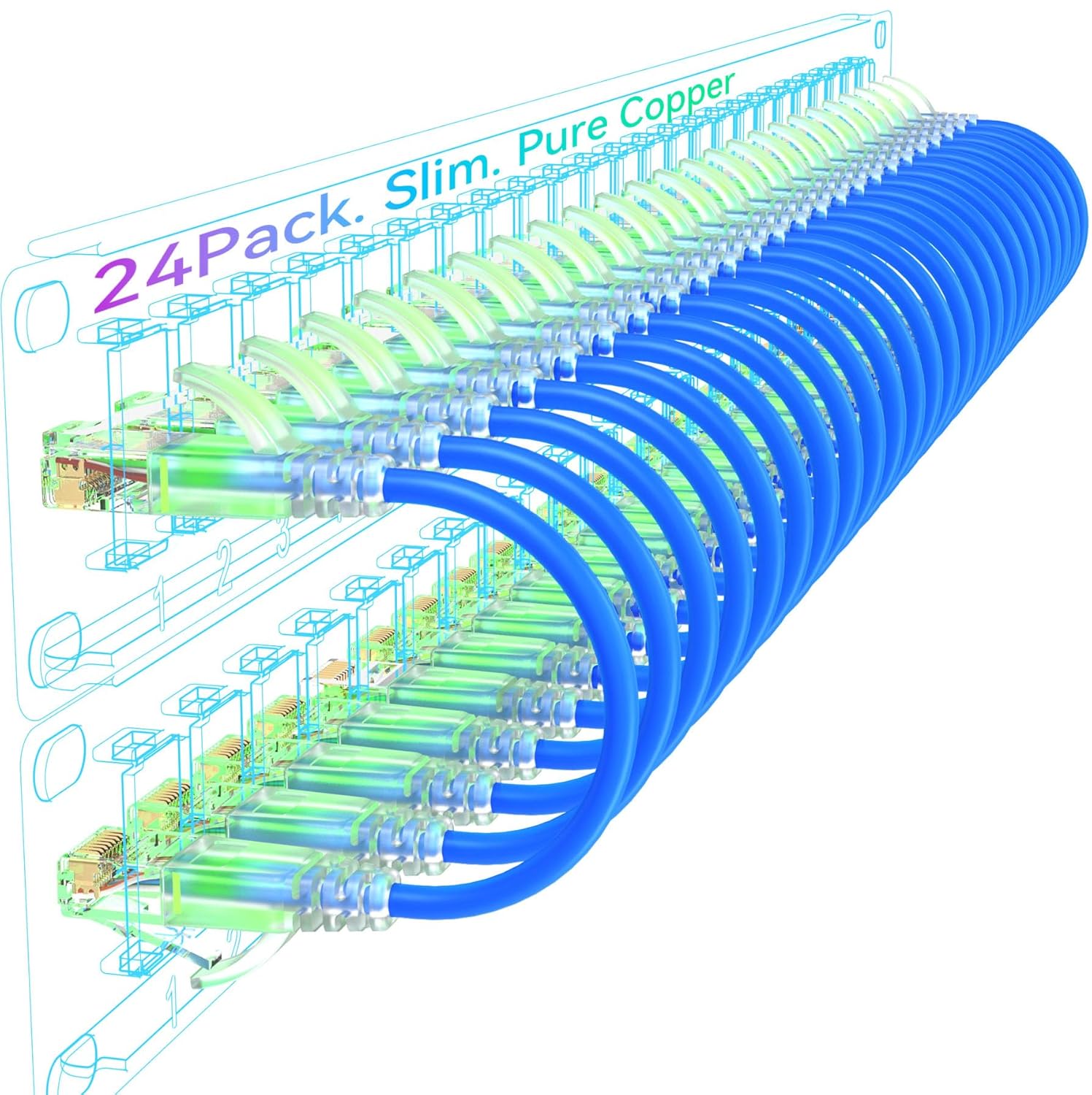 Cat6a Patch Cables Slim 15ft for Neat Network Management