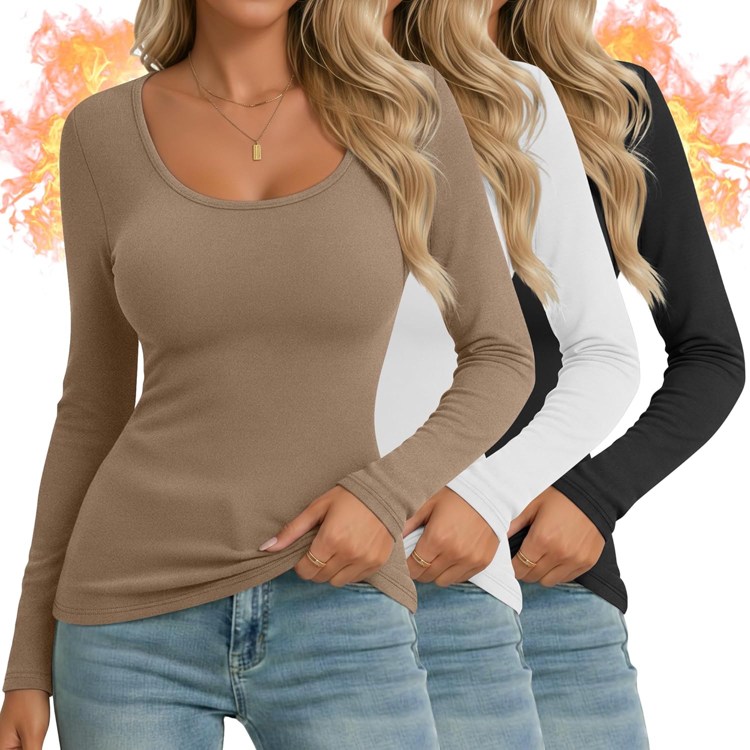 Ficerd Women's Thermal Long Sleeve Shirts for Winter Comfort