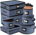 Fine China Storage Containers 8 Piece Set - Quilted Blue Protection