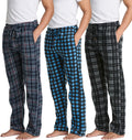 Men's Pajama Pants 3 Pack - Warm Fleece-Lined Plaid Lounge Bottoms at