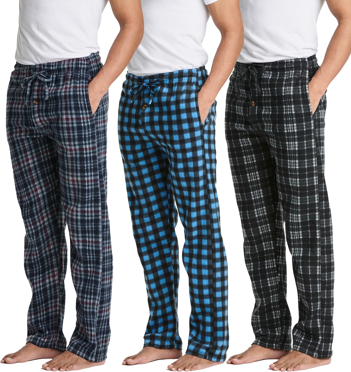 Real Essentials Men's Pajama Pants - Cozy Fleece Lounge Bottoms