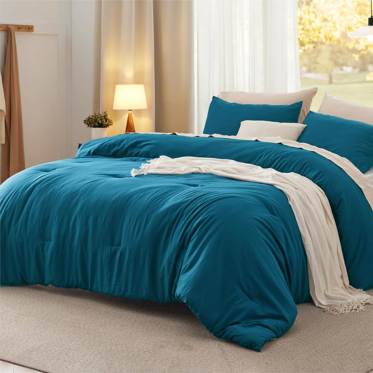 Bedsure King Size Comforter Set - Soft Teal Bedding for All Seasons