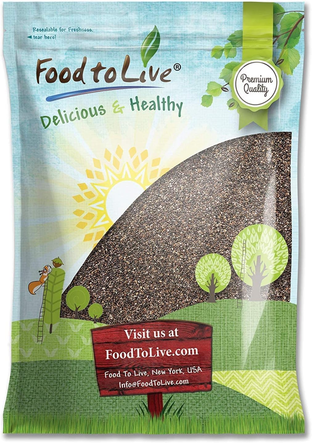 Black Chia Seeds - Whole, Vegan, Kosher, Keto, Bulk 20 Pounds