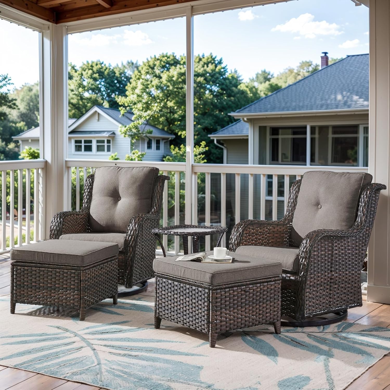 5 Pieces Patio Furniture Set with Swivel Glider Chairs and Ottoman