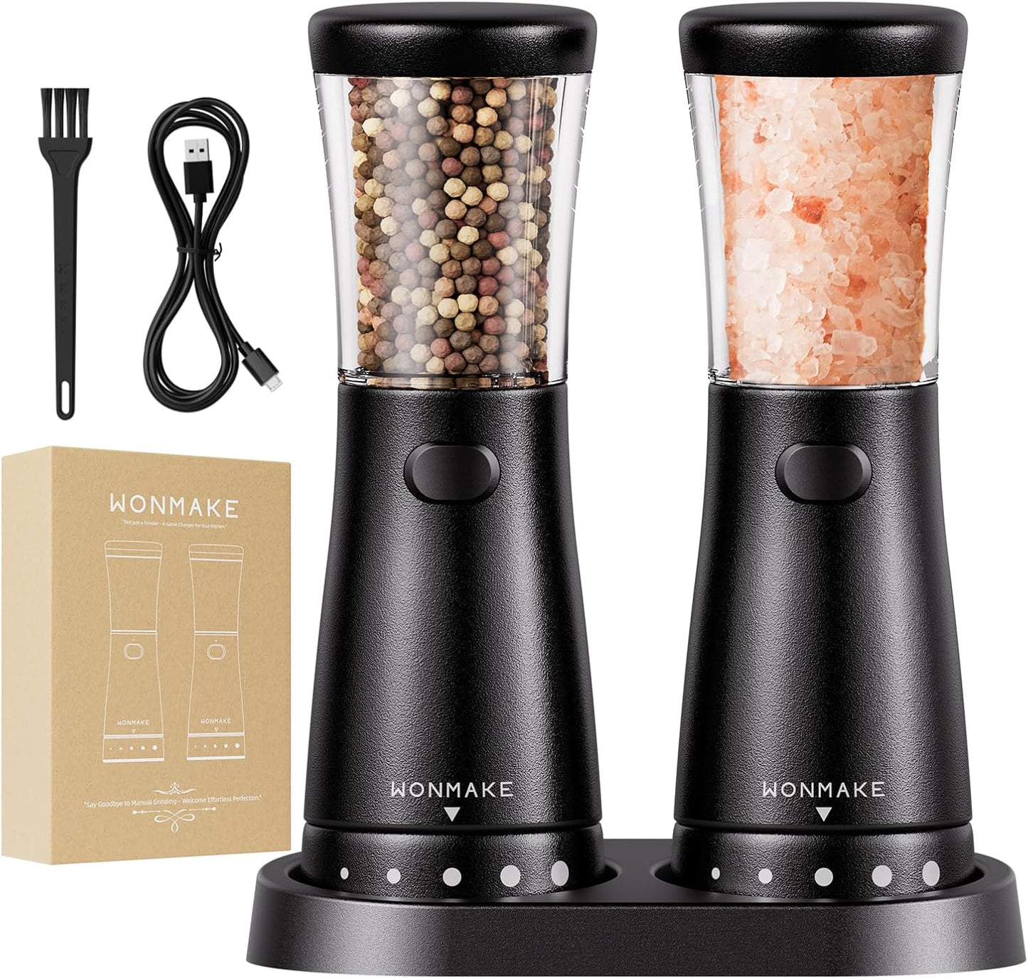 Electric Salt and Pepper Grinder Set with Adjustable Coarseness