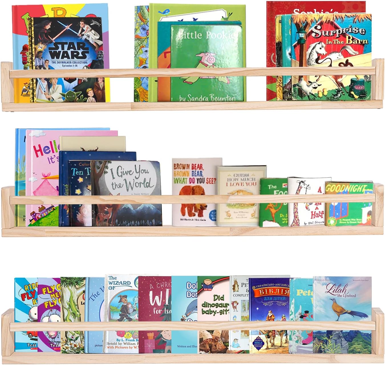 Natural Wood Nursery Floating Wall Shelves for Kids Room Decor