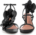 Women's Heel Sandals Flower Ankle Strap Square Open Toe - Elegant