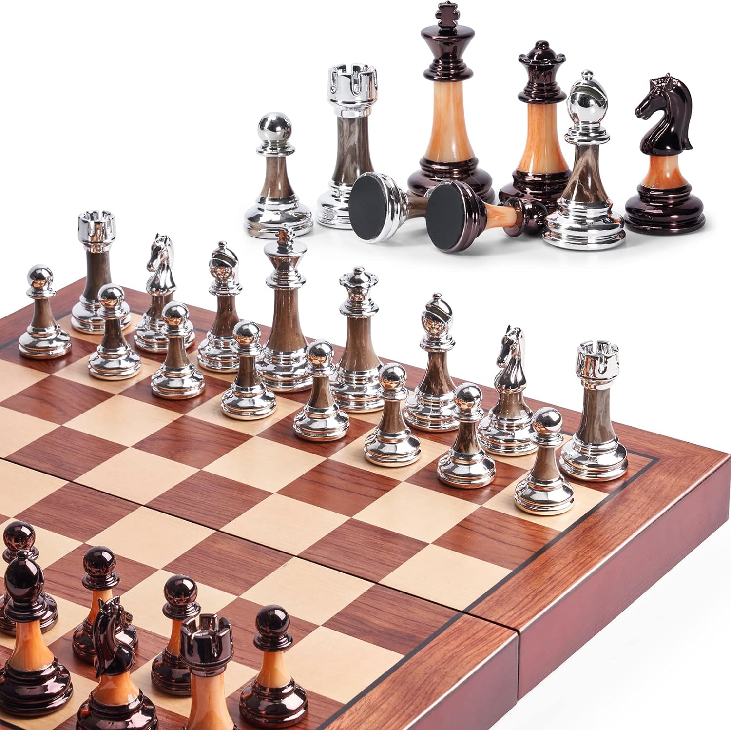 VAMSLOVE Chess Set Large 16in Folding Wooden Board with Pieces