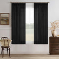 Black Linen Semi Sheer Curtains 63 in Length 2 Panel Set - Pinch Pleat