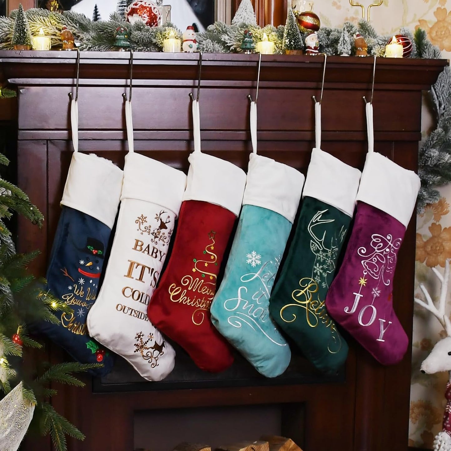 Luxury Velvet Christmas Stockings Set of 6 for Holiday Cheer