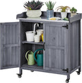 Garden Potting Bench Table - Wooden Potting Workbench with Metal Top