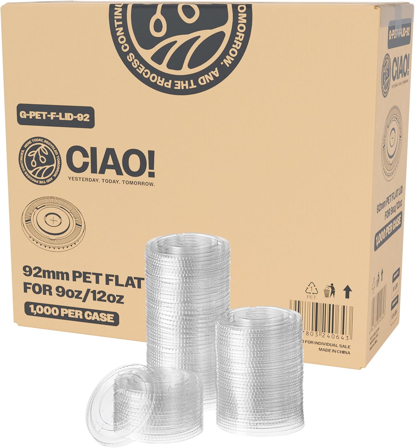 CIAO! PET Flat Lid with Straw Slot for 9OZ/12OZ Cold Cups