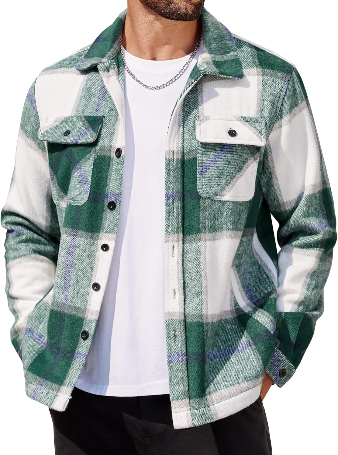 Men's Flannel Jacket - Warm Thick Plaid Shacket for Fall Wear