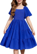 Girls Summer Smocked Boho Dress Tween Midi with Pockets - Flowy Ruffle