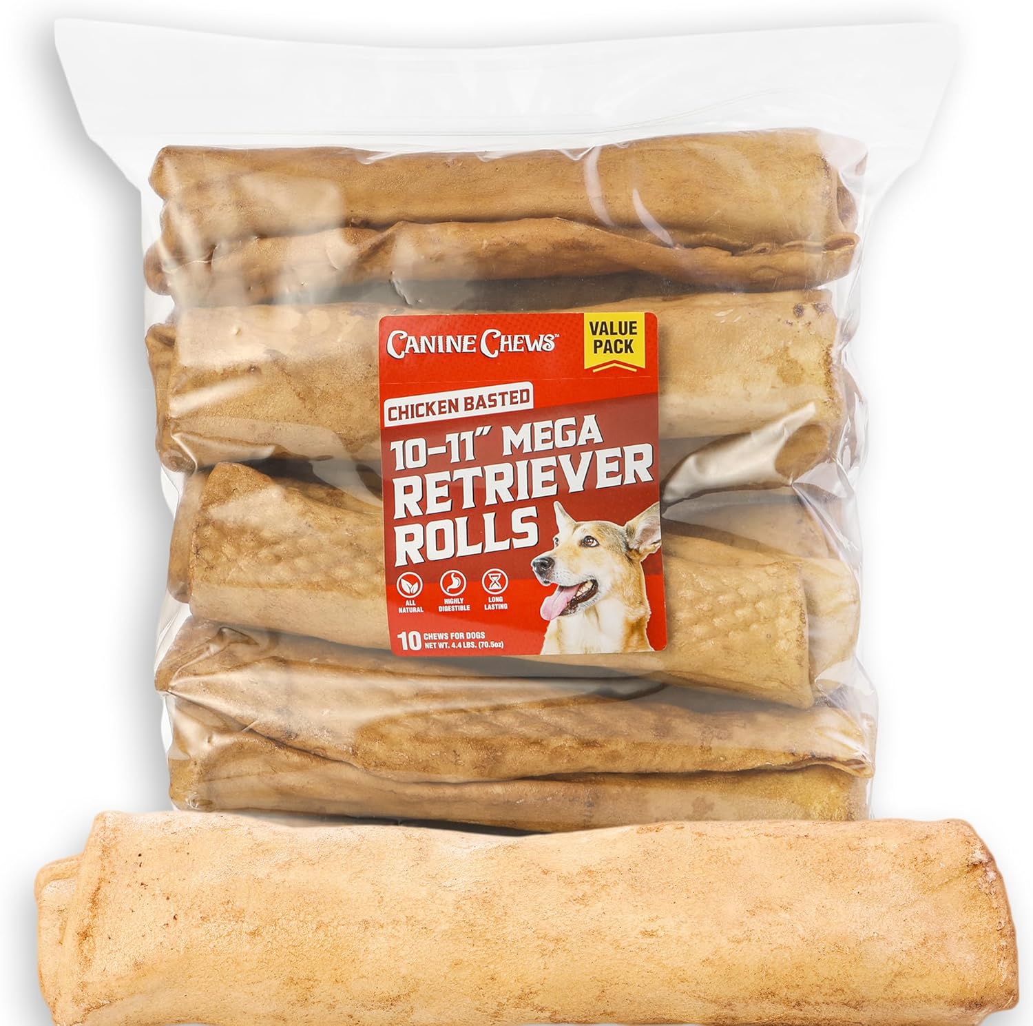 Canine Chews 10-11in Chicken Broth MEGA Retriever Rolls for Dogs