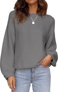 ZESICA Ribbed Knit Crew Neck Lantern Sleeve Sweater - Cozy Fall Staple