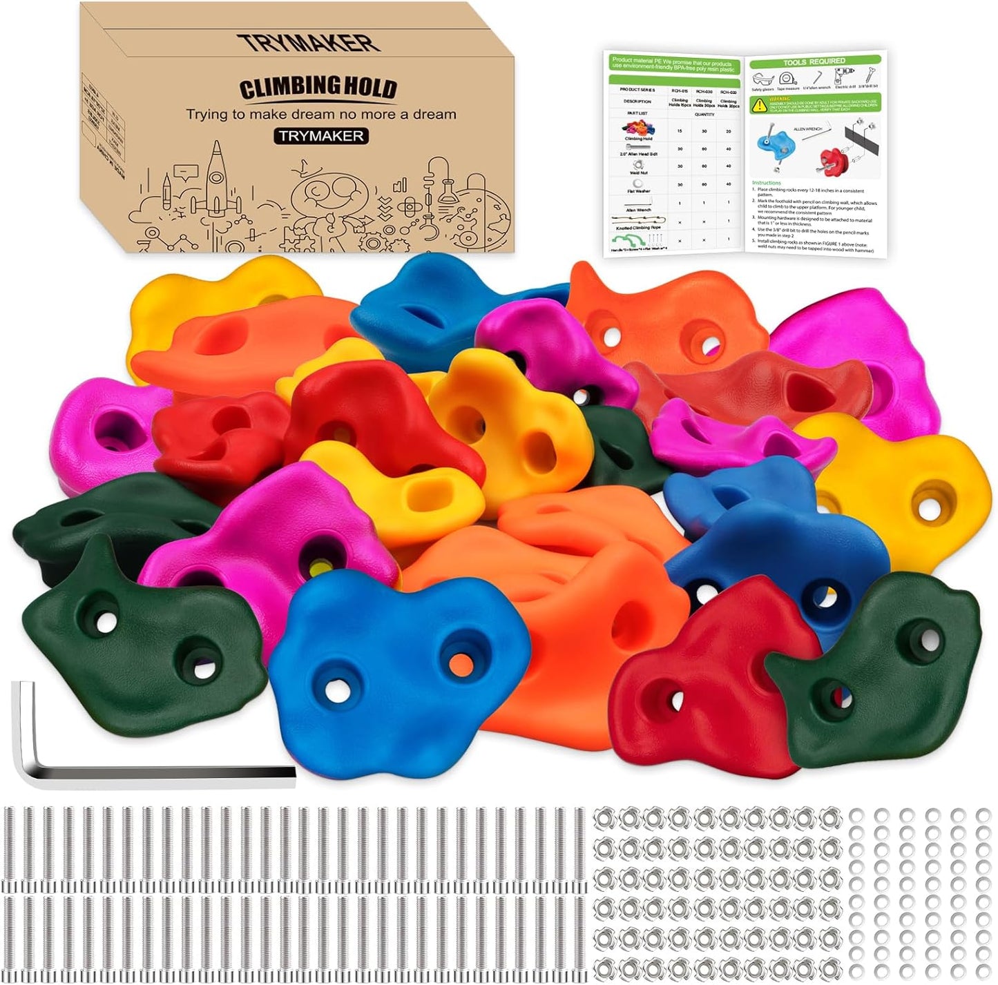 Rock Climbing Holds Set for Kids and Adults - 30PCS Climbing Wall