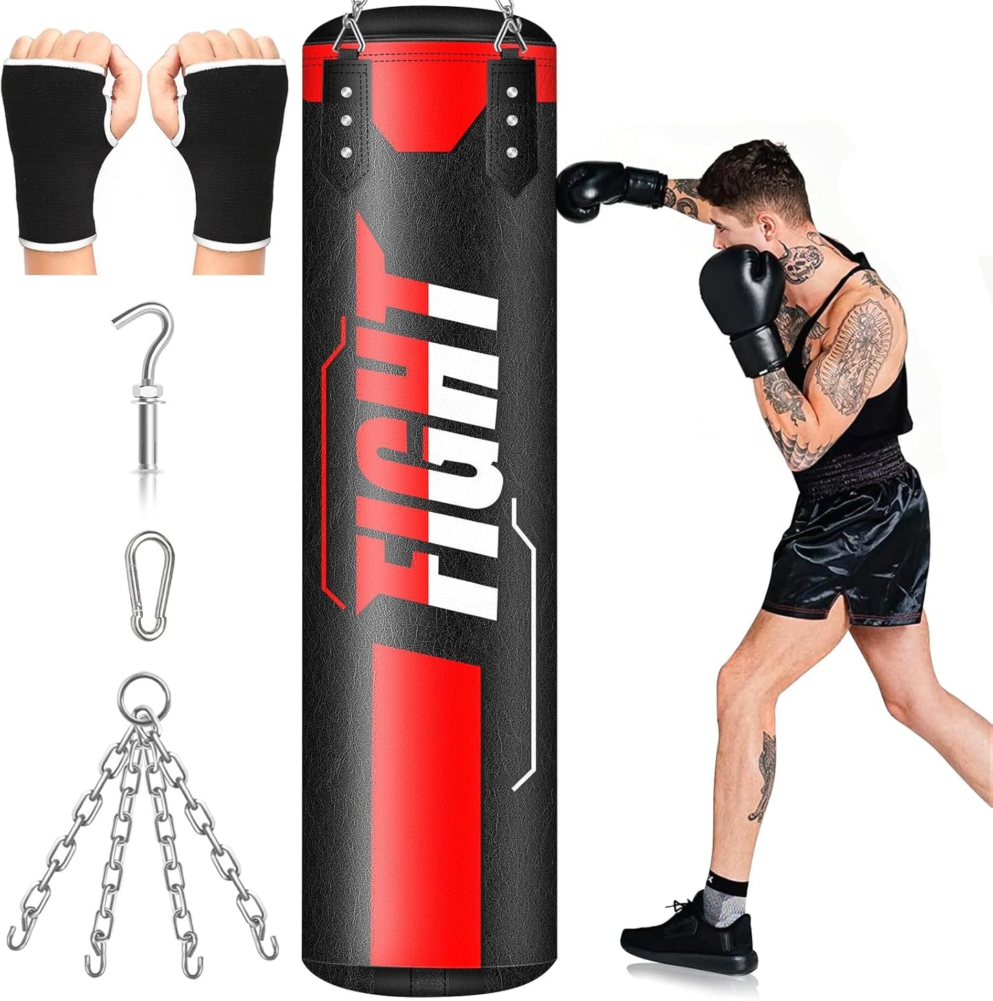 YORWHIN 4ft Heavy PU Leather Punching Bag - Home Gym Essential