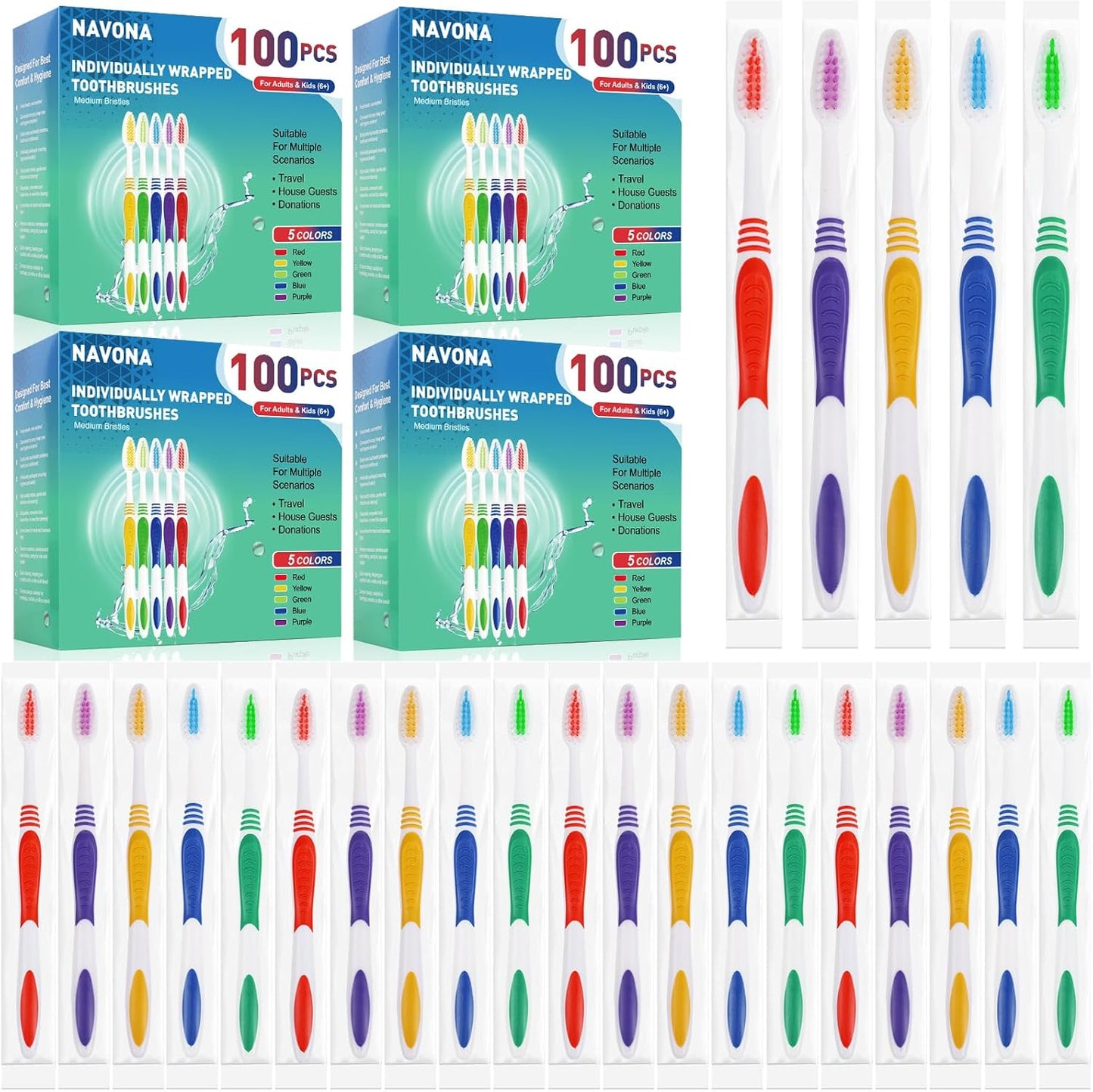 Navona 400 PCS Premium Disposable Toothbrushes for Travel