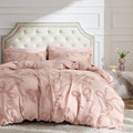 Bedsure Boho Duvet Cover Queen Size - Rose Pink Tufted Comforter Set