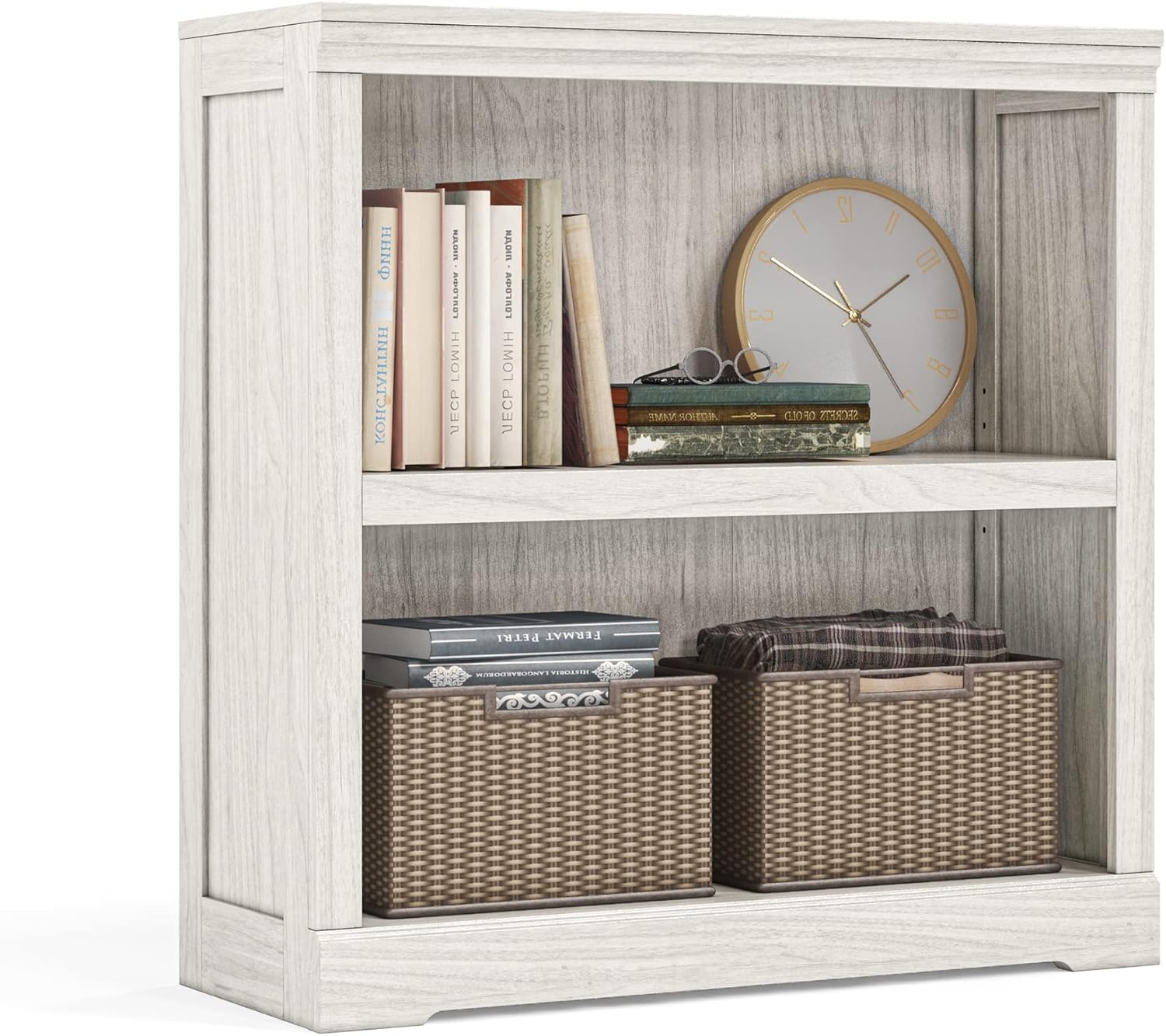LINSY HOME 2-Tier Bookcase for Chic Rustic Storage Solutions
