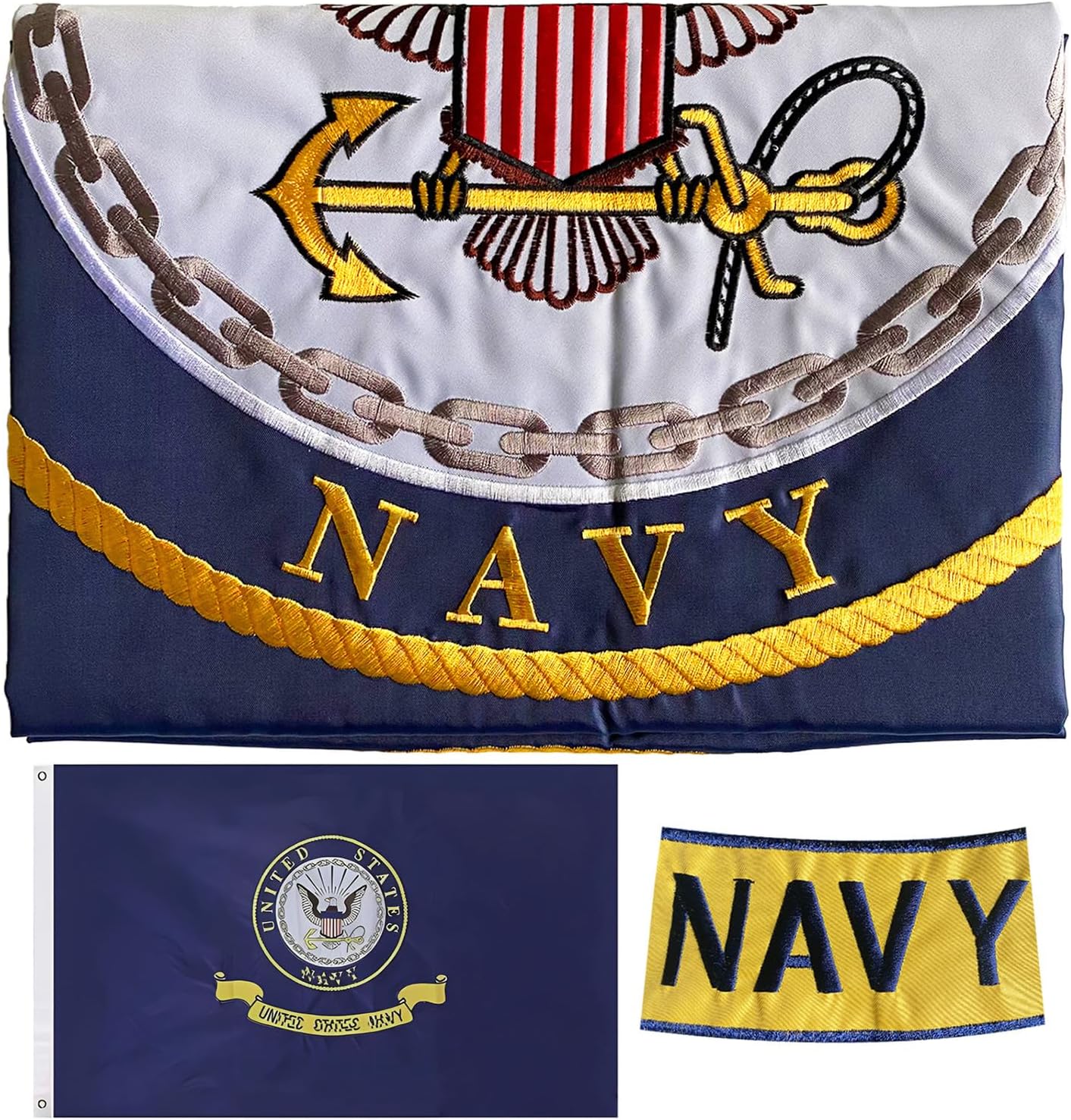 Embroidered Navy Emblem Flag Double Sided 3x5 Outdoor Banner
