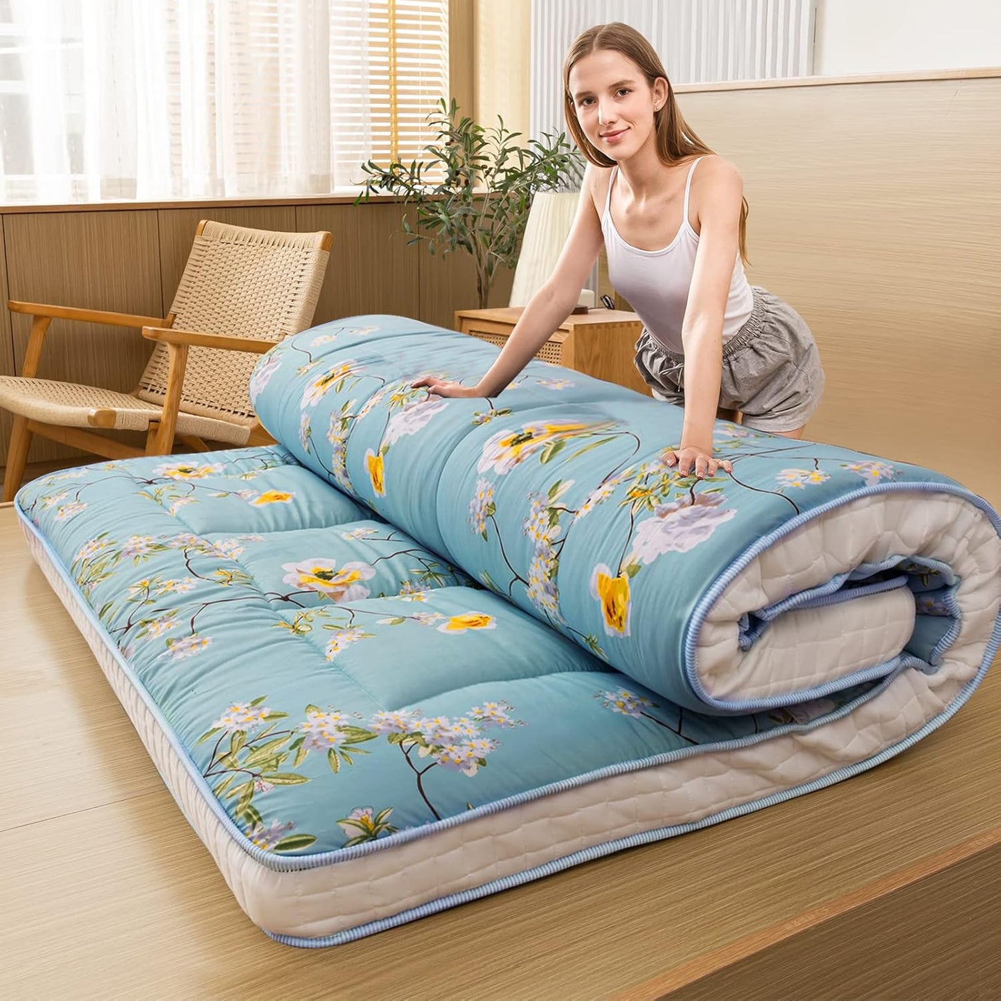 MAXYOYO Rustic Floral Korean Futon Mattress for Comfort and Style