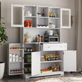 Modern Kitchen Pantry Cabinet with Glass Doors and Wheels