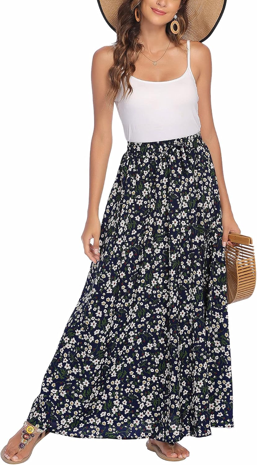 Bluetime Women Flowy Long Skirts for Summer Beach Style