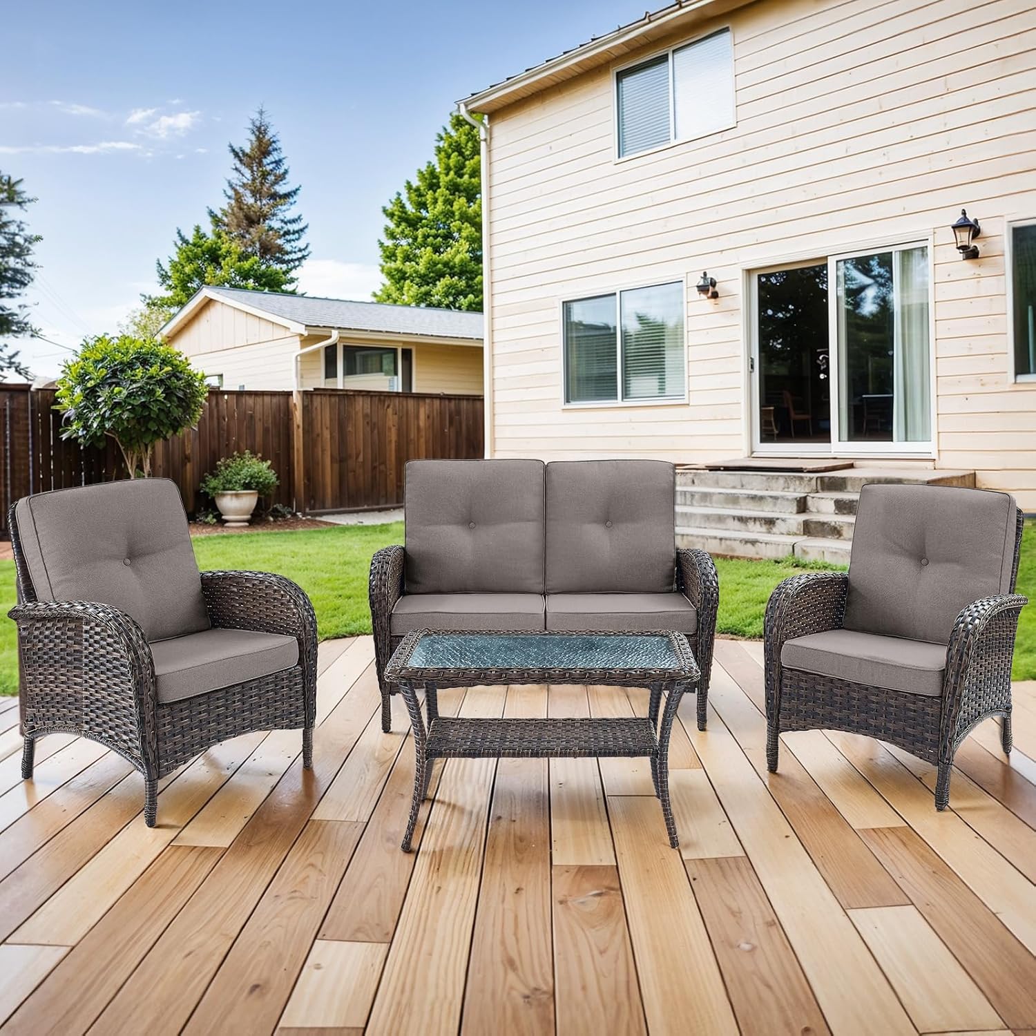 HUMMUH 4-Piece Patio Furniture Wicker Outdoor Set for Relaxation