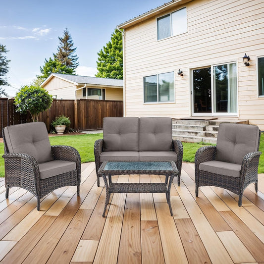 HUMMUH 4-Piece Patio Furniture Wicker Outdoor Set for Relaxation