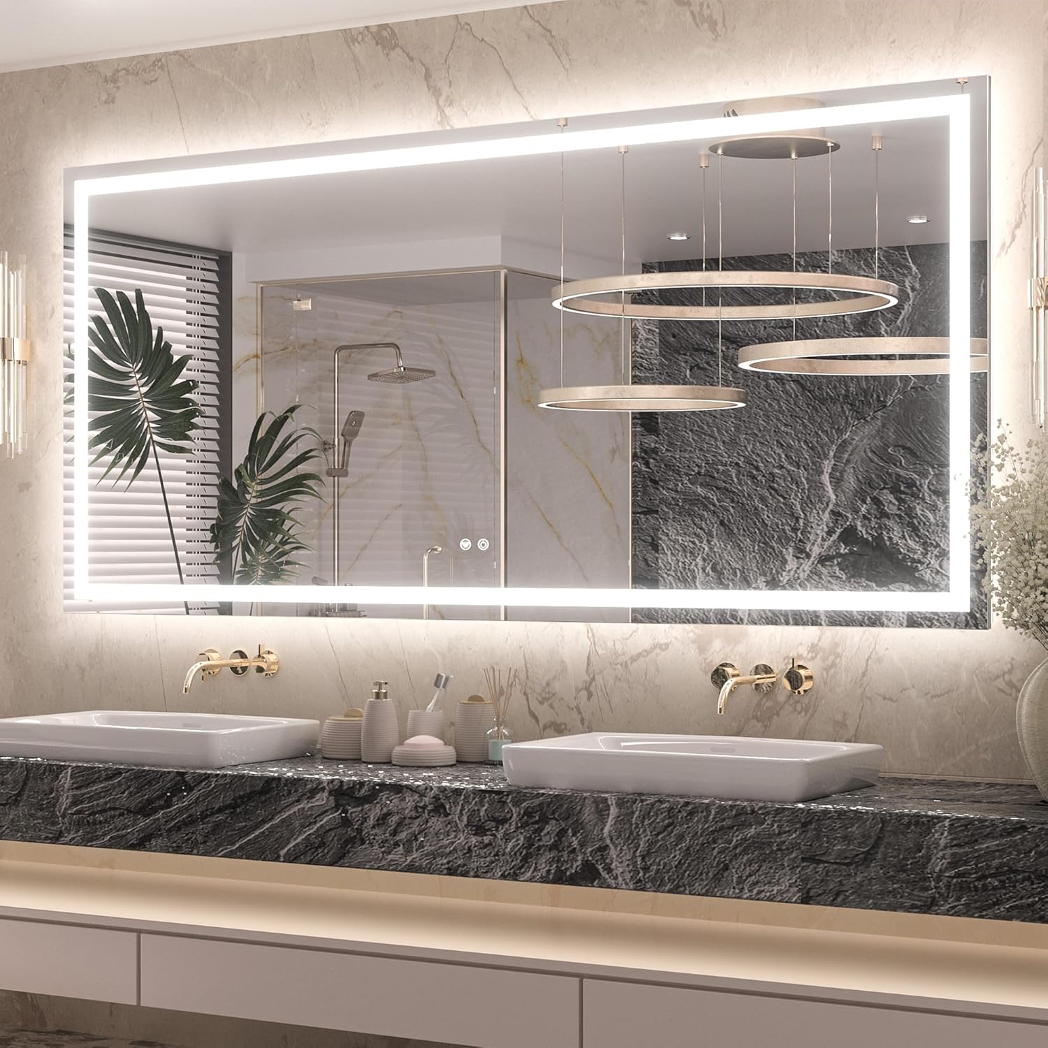 Keonjinn 72in x 36in Lighted Bathroom Mirror with Dimmable LEDs