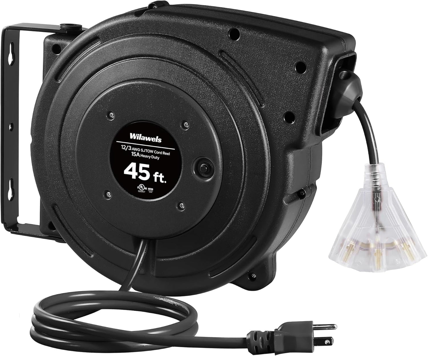 WILAWELS 12 Gauge Retractable Extension Cord Reel for Versatile Use