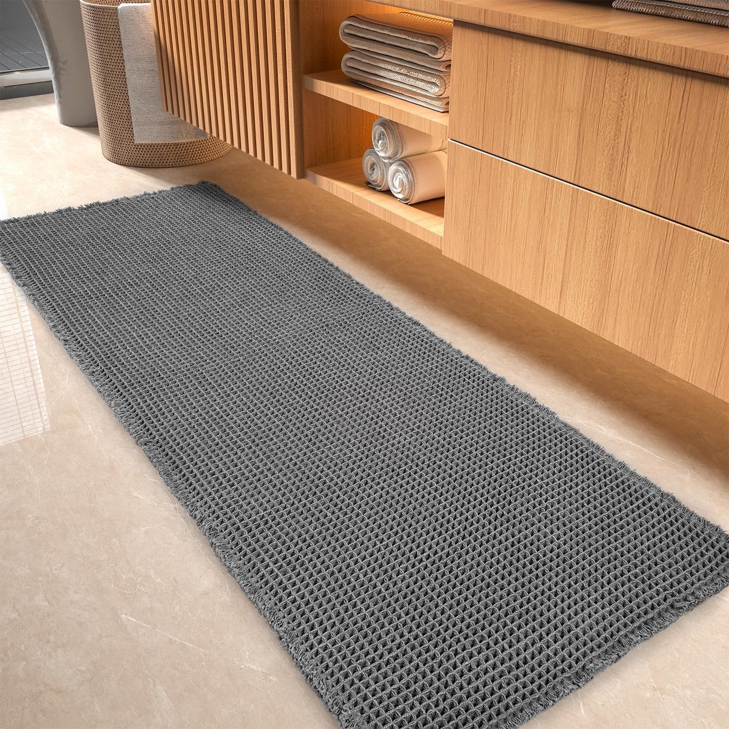 Waffle Bath Mat Runner Rug for Super Absorbent Non Slip Safety