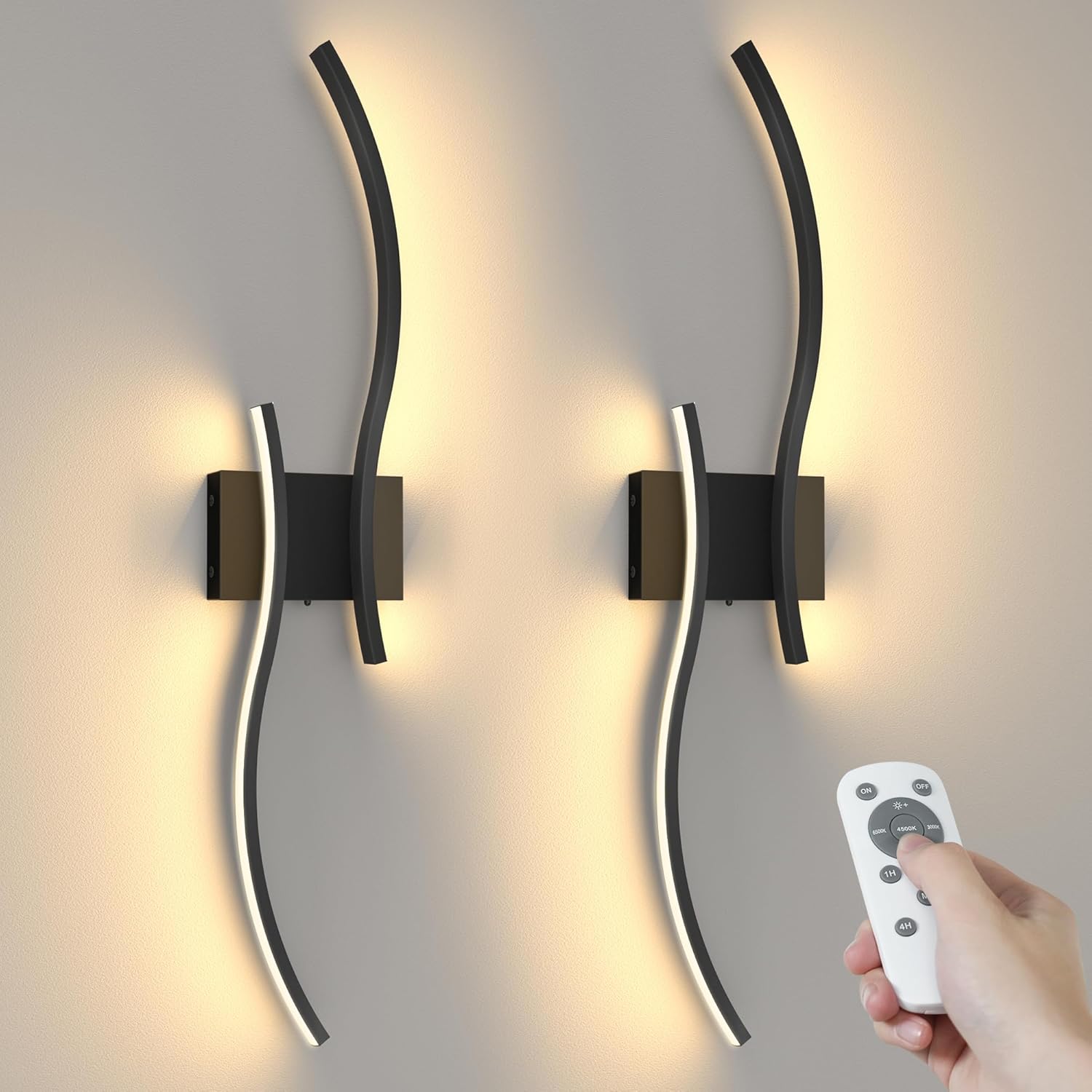 NIORSUN 27.6 Inch Battery Operated Wall Sconce Set of 2, Black