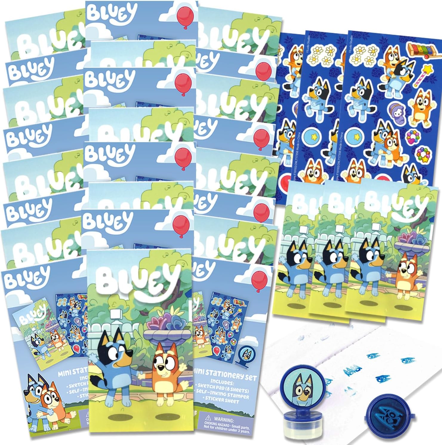 Bluey Birthday Favor Set - 24 Activity Packs with Sketch Book & Stickers
